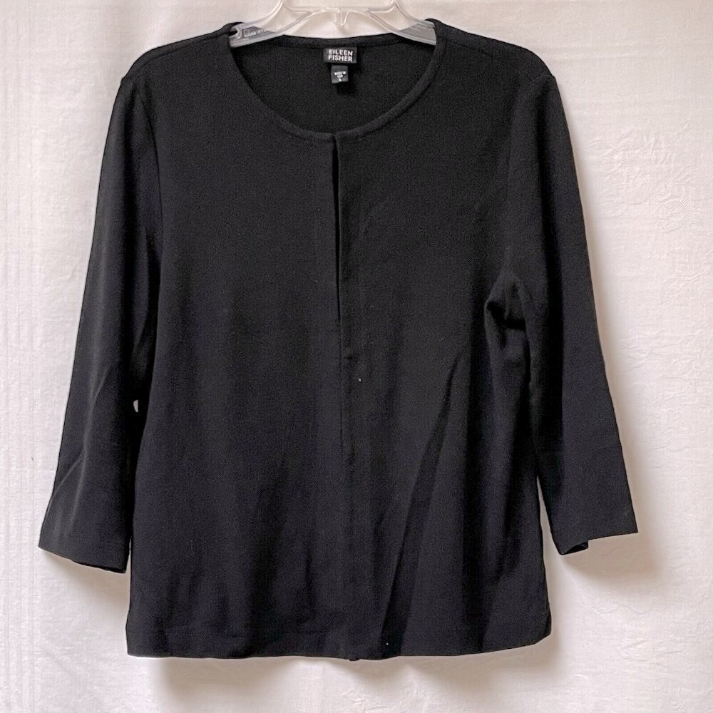 Eileen Fisher Cardigan Sweater Womens Large Minimalist Goth Office Quiet Luxury